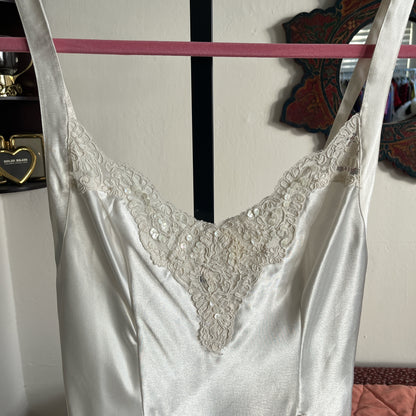 Victoria Secret Satin and Sequined Lace Mini Slip Dress w Sheer Chiffon Godets ⓢ