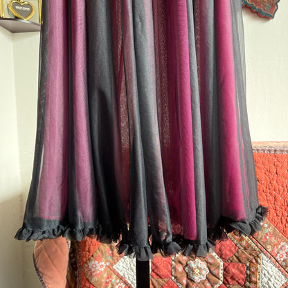 Vintage Betsey Johnson Hot Pink Rose and Black Ruffle Trim Nylon Slip Dress Ⓜ⃝