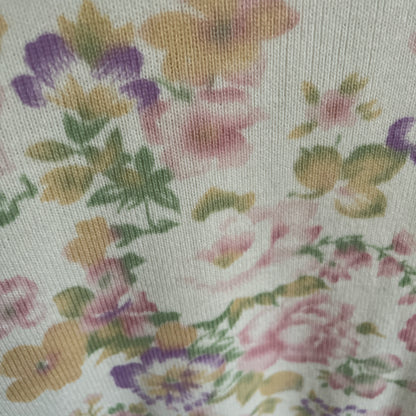 Vintage Traditional Touches White Sweater with Pink, Yellow, and Purple Pastel Flowers Ⓛ
