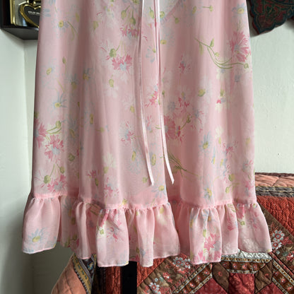 Victoria Secret Pink Floral Babydoll Slip Dress w Ribbon Lace and Ruffle Trim ⓧⓢ