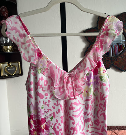 Vintage Morgan Taylor Maxi Floral Slip Dress with Ruffle Collar Ⓜ⃝