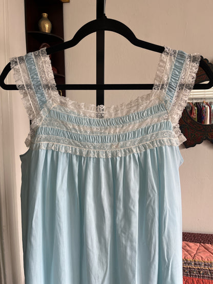 Vintage Barbizon Lace Ruffle and Gathered Collar Cotton Slip Dress Ⓜ⃝