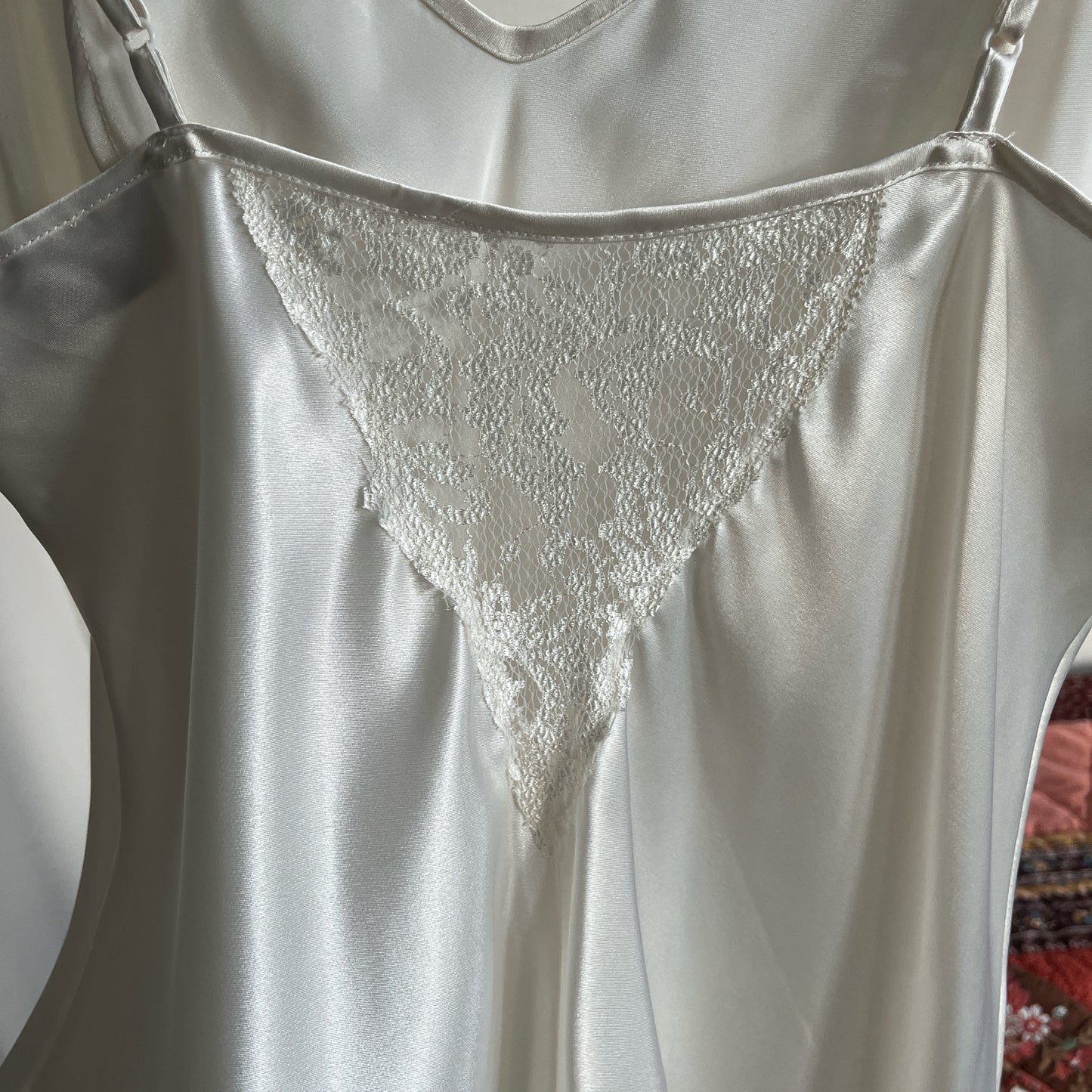 Vintage Gold Tag Victoria Secret White Satin Mini Slip Lingerie Dress w Lace Godets Ⓜ⃝