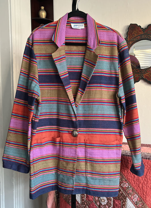Vintage Central Falls Multicolor Striped Western Blazer Single Button Jacket Ⓜ⃝