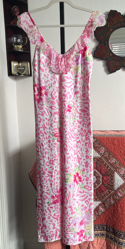 Vintage Morgan Taylor Maxi Floral Slip Dress with Ruffle Collar Ⓜ⃝