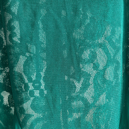 Vintage Shirley Green Lace and Chiffon Stretch Leotard Bodysuit w Two Satin Ribbon Ties Ⓜ⃝