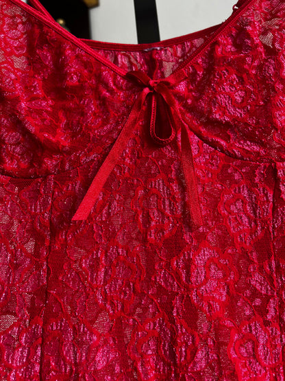 Modern Mini Red and Pink Semi-Sheer Stretch Slip Dress ⓢ