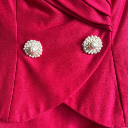 Vintage Watters Watters 80s Powersuit in Hot Pink w Faux Pearl Buttons Ⓢ