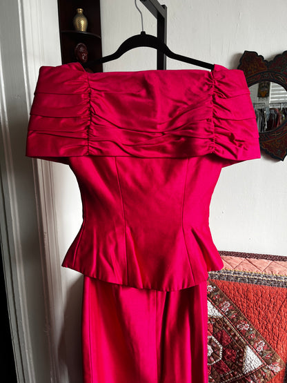 Vintage Watters Watters 80s Powersuit in Hot Pink w Faux Pearl Buttons Ⓢ