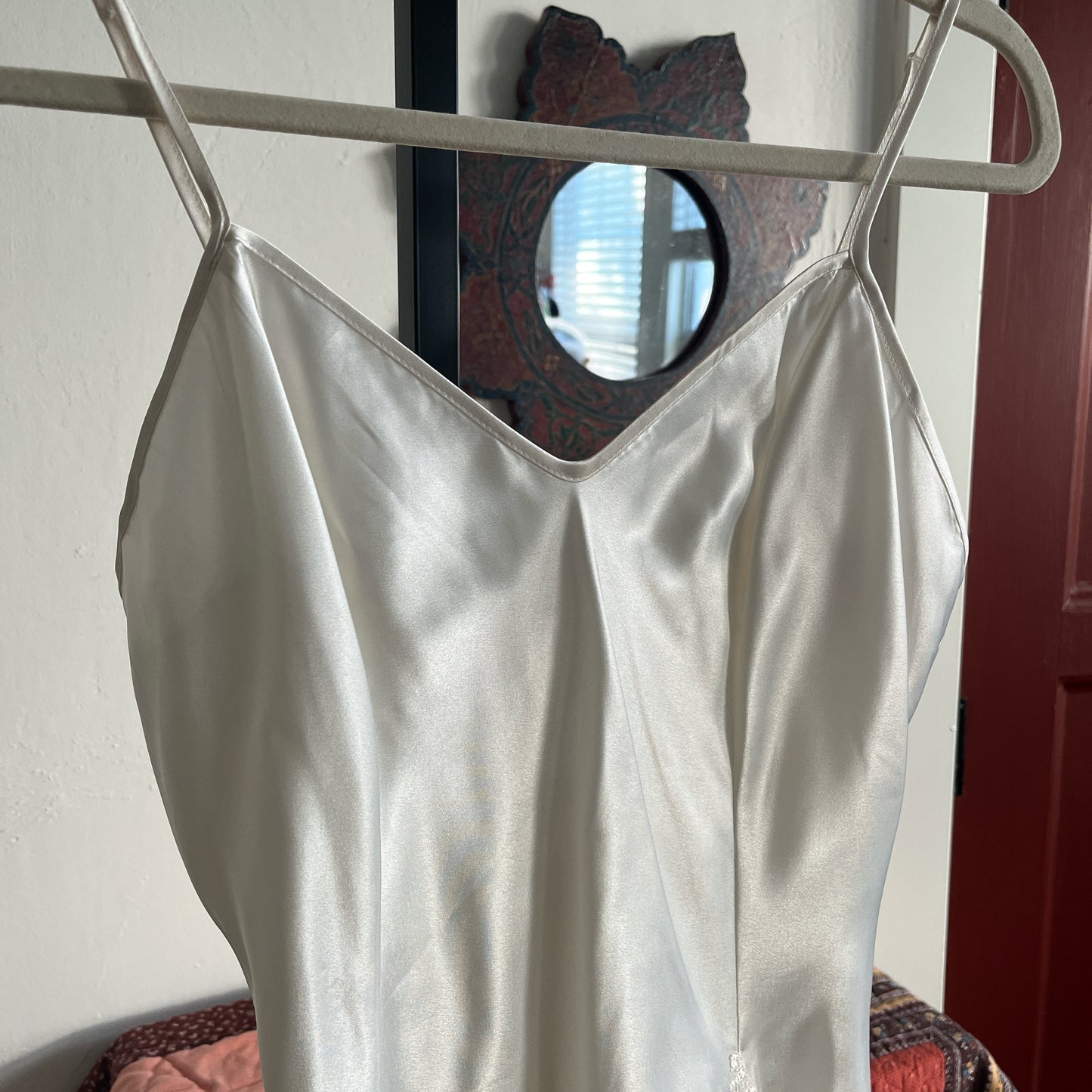 Vintage Gold Tag Victoria Secret White Satin Mini Slip Lingerie Dress w Lace Godets Ⓜ⃝
