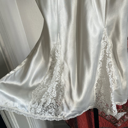 Vintage Gold Tag Victoria Secret White Satin Mini Slip Lingerie Dress w Lace Godets Ⓜ⃝
