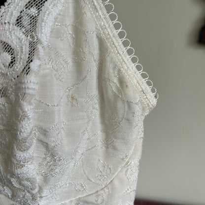 Vintage Arianne Cream and White Lace Trim Leotard Ⓢ