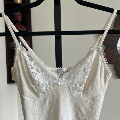 Vintage Arianne Cream and White Lace Trim Leotard Ⓢ