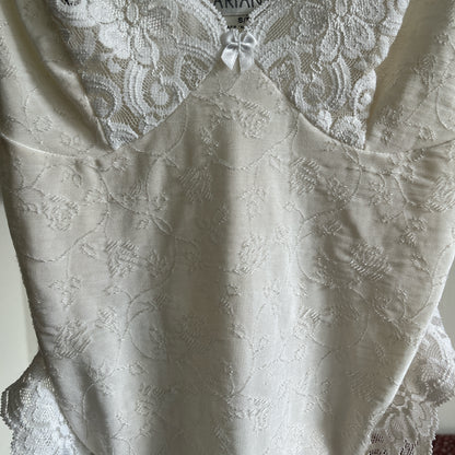 Vintage Arianne Cream and White Lace Trim Leotard Ⓢ