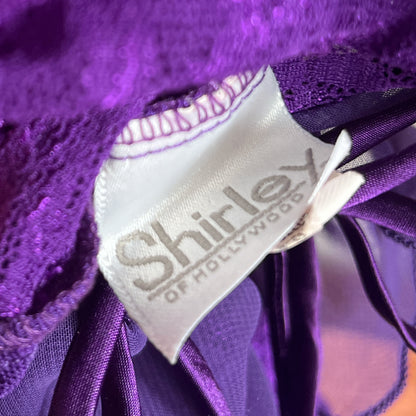 Vintage Shirley Purple Lace and Chiffon Stretch Leotard Bodysuit w Two Satin Ribbon Ties Ⓜ⃝