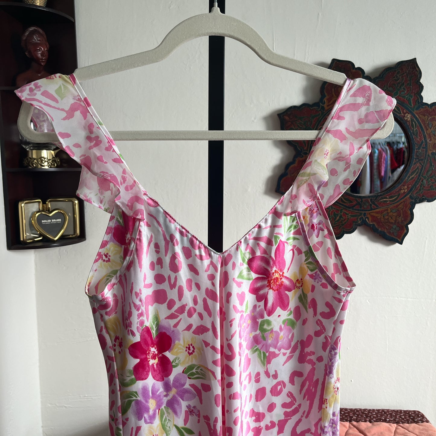 Vintage Morgan Taylor Maxi Floral Slip Dress with Ruffle Collar Ⓜ⃝