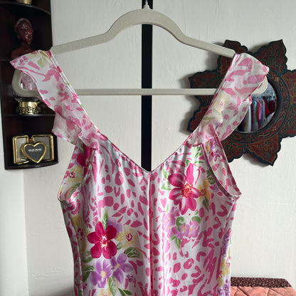 Vintage Morgan Taylor Maxi Floral Slip Dress with Ruffle Collar Ⓜ⃝